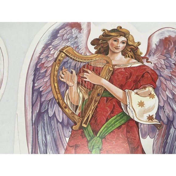 Vintage 2 Paper Magic Group Christmas Angel Playing Ark Die Cut Decoration 12” - Picture 12 of 14